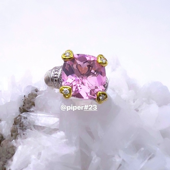 Judith Ripka Pink Crystal & Diamond JR TWO Sterling Silver 18K Fontaine Ring - 5 - Picture 4 of 14